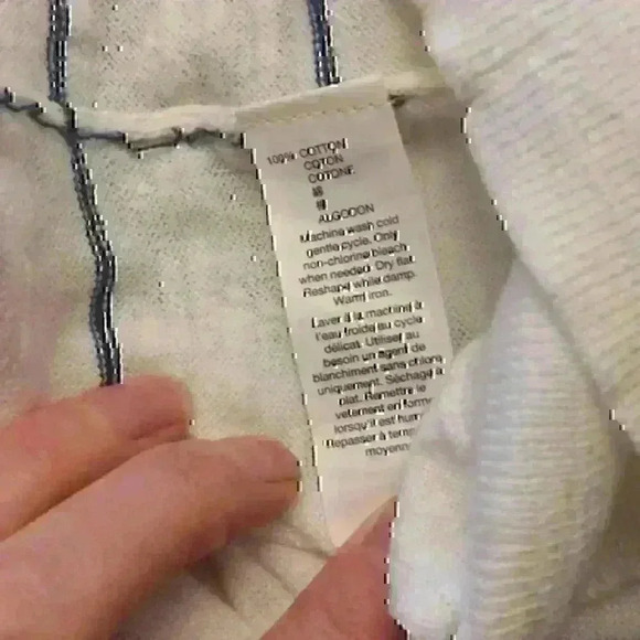 GAP White/Navy Stripe Lightweight V Neck Cotton Sweater - Picture 4 of 4